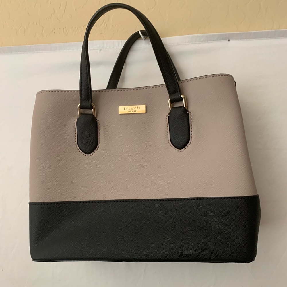 LIKE NEW Kate Spade Taupe/Black Color Block Bag